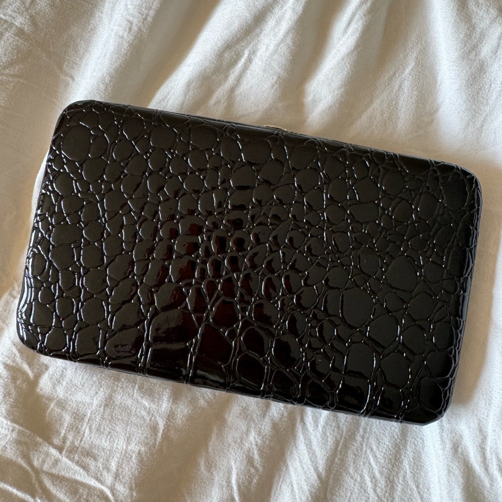 Black Crocodile Embossed Clutch